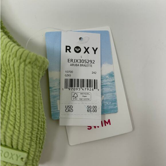Roxy Aruba Bralette Bikini Top, NWT Size Large Green - Picture 4 of 9